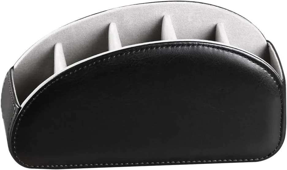 PU Leather Remote Control Holder with 5 Compartments - Storage Tray & Desktop Or