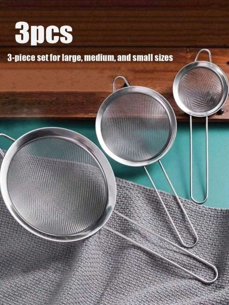 3PCS Kitchen Fine Mesh Strainer Stainless Steel Liquid Colander Sieve Strainer