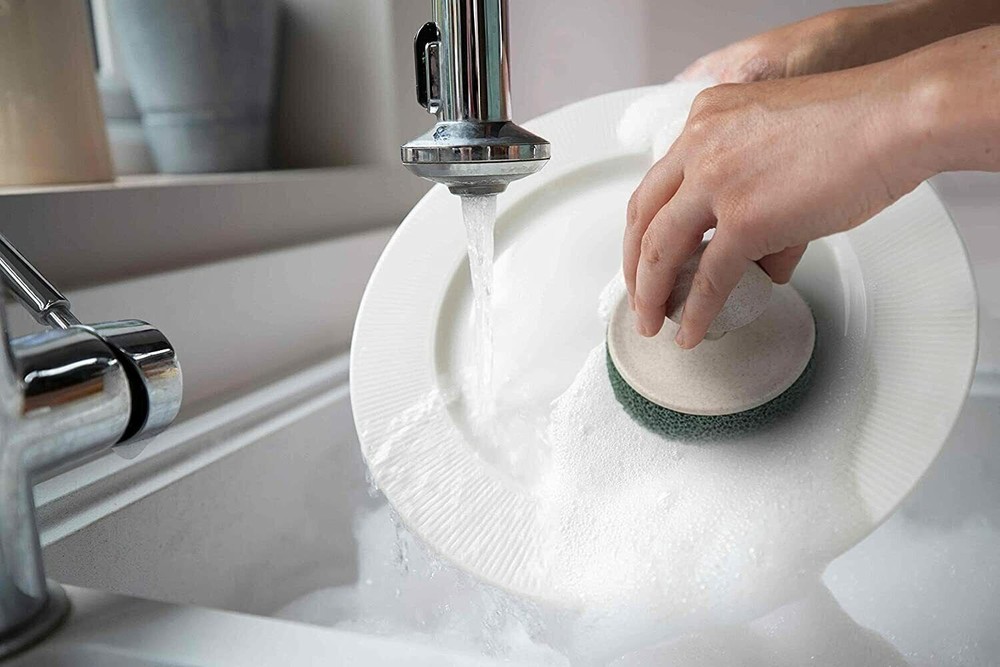 Eco Sponge and Scrub Set Interchangeable Cleaning 3pc Unit with Handle Kitchen