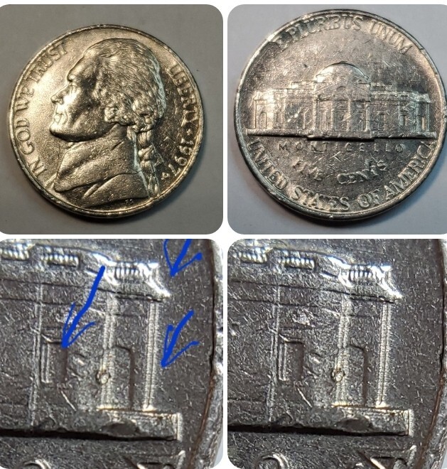 1997p Doubling On Column On Reverse Jefferson Nickel#71