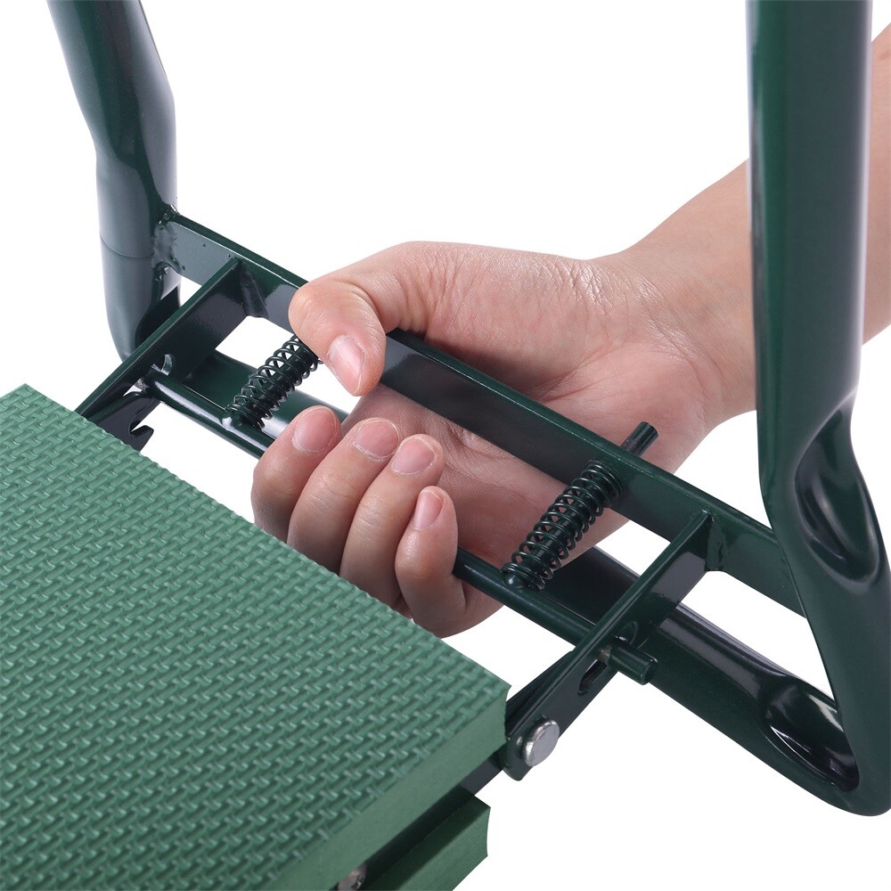 Dual Function Folding Garden Kneeler Stool with Tool Bag and Soft Cushion Pad