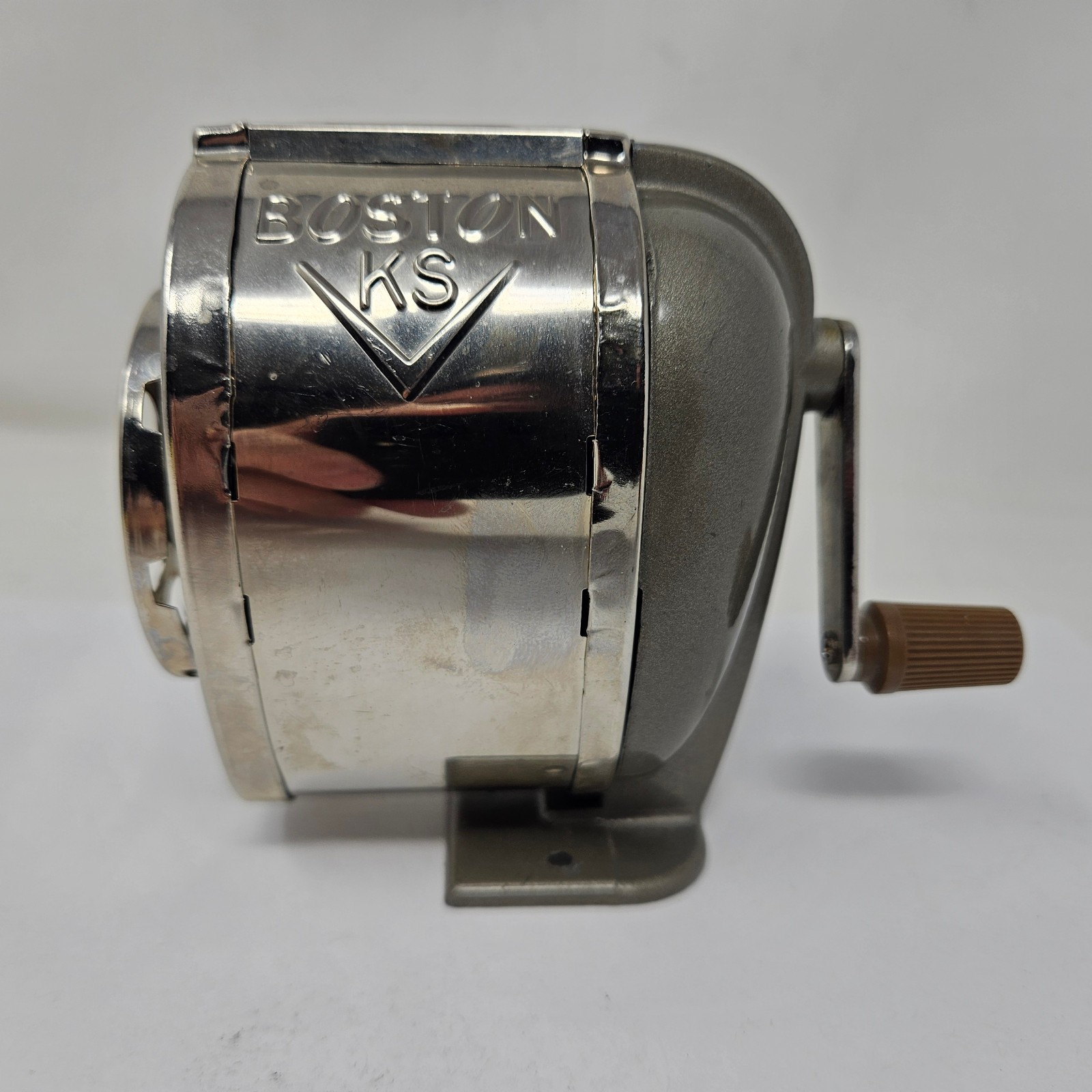 Vintage BOSTON Model KS Manual Pencil Sharpener Revolving 8 Hole Steel USA