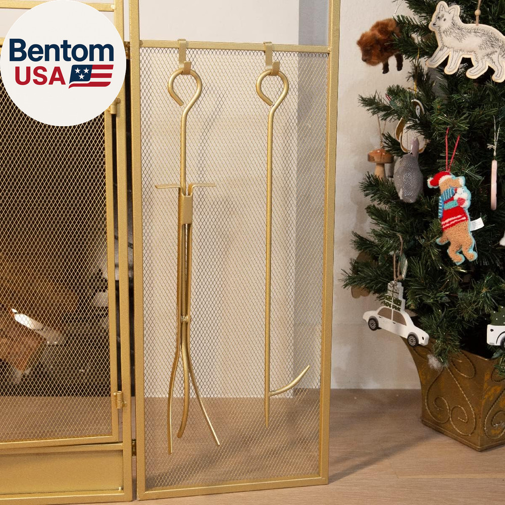 48" Fireplace Screen 3-Panel Folding Magnetic Doors with 4-Pieces Fire Place Too