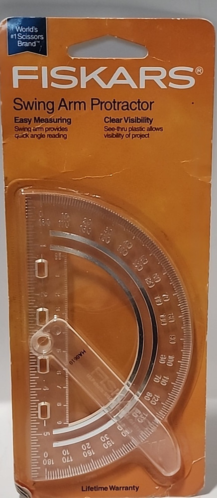 Fiskars Swing Arm Protractor 2 In 1 Tool Easy Measuring See Thru Plastic (T145)
