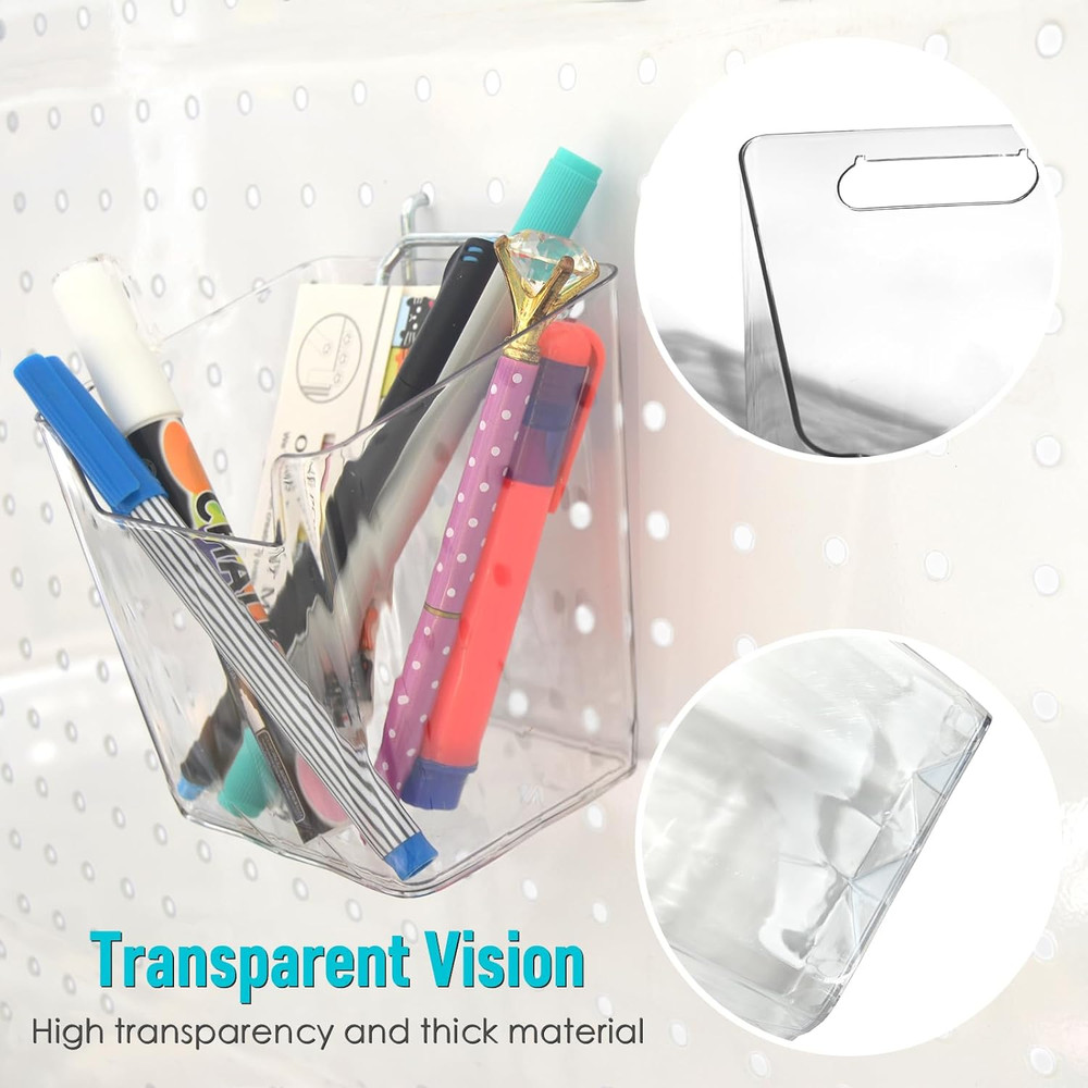 Large Pegboard Cups Peg Board Storage Bin 6 Pack with Hooks, Square Box Shape...