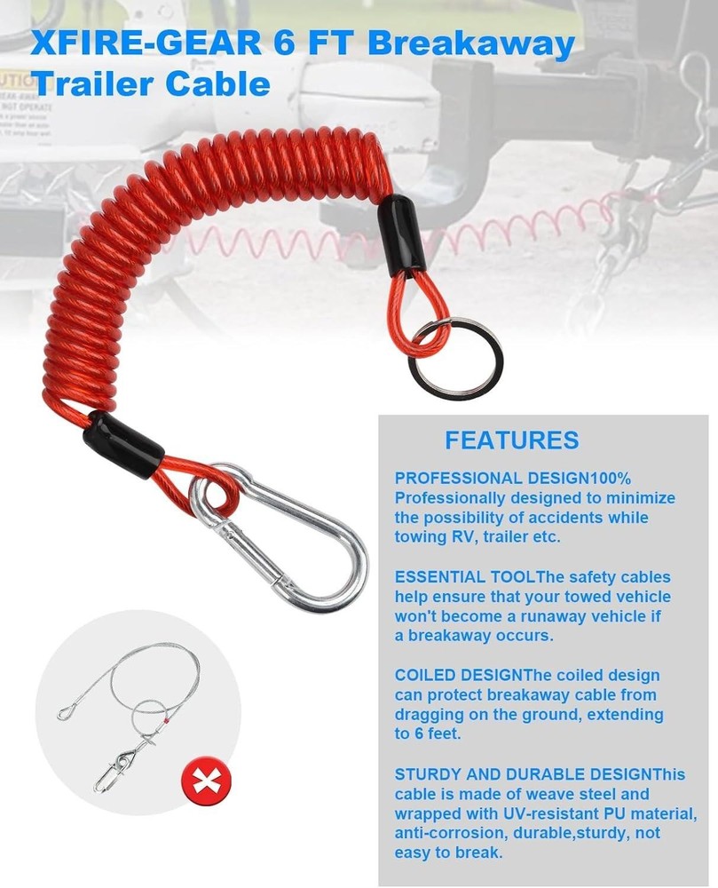 6ft Trailer Brake Away Cable, Breakaway Safety Cable Spring