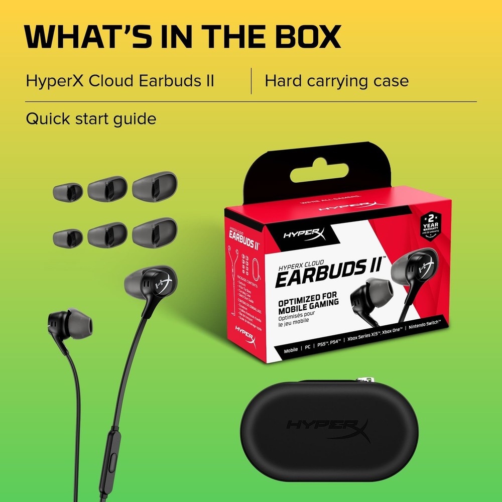 HyperX Cloud Earbuds II – 14mm Drivers, Four Eartips, Hard-Shell Carrying