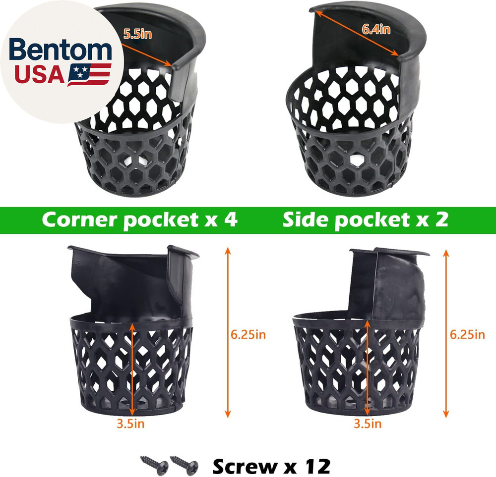 Pool Table Pockets Replacement Pockets for Billiard Table Set of 6 Plastic Web P