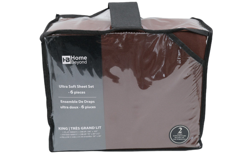 Home Beyond King Sheet Set 6pc Ultra Soft Brown 100% Polyester Deep Pocket