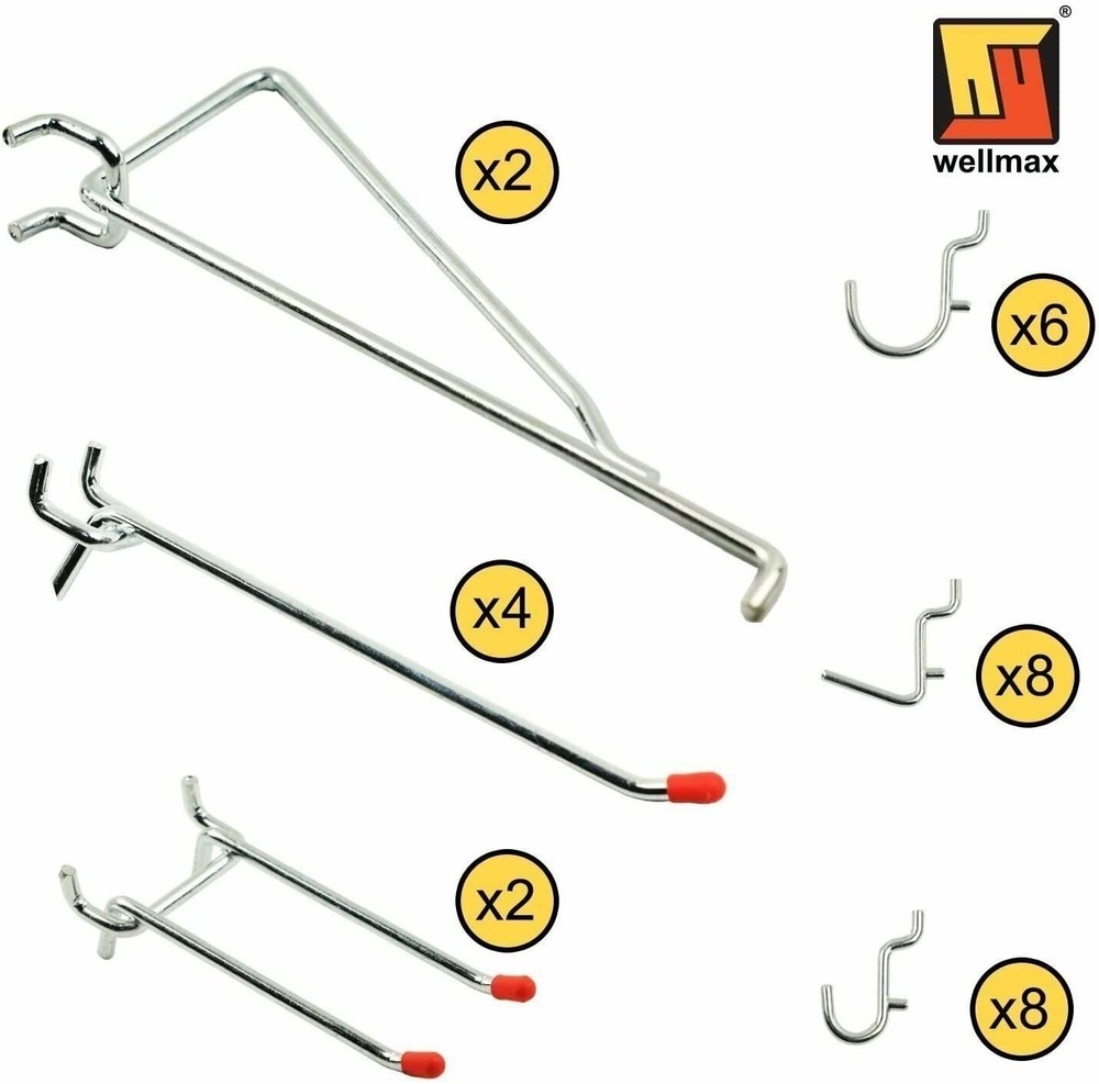 Wellmax 30pc Heavy Duty Pegboard hooks Set, Peg Board Hook Assortment and...