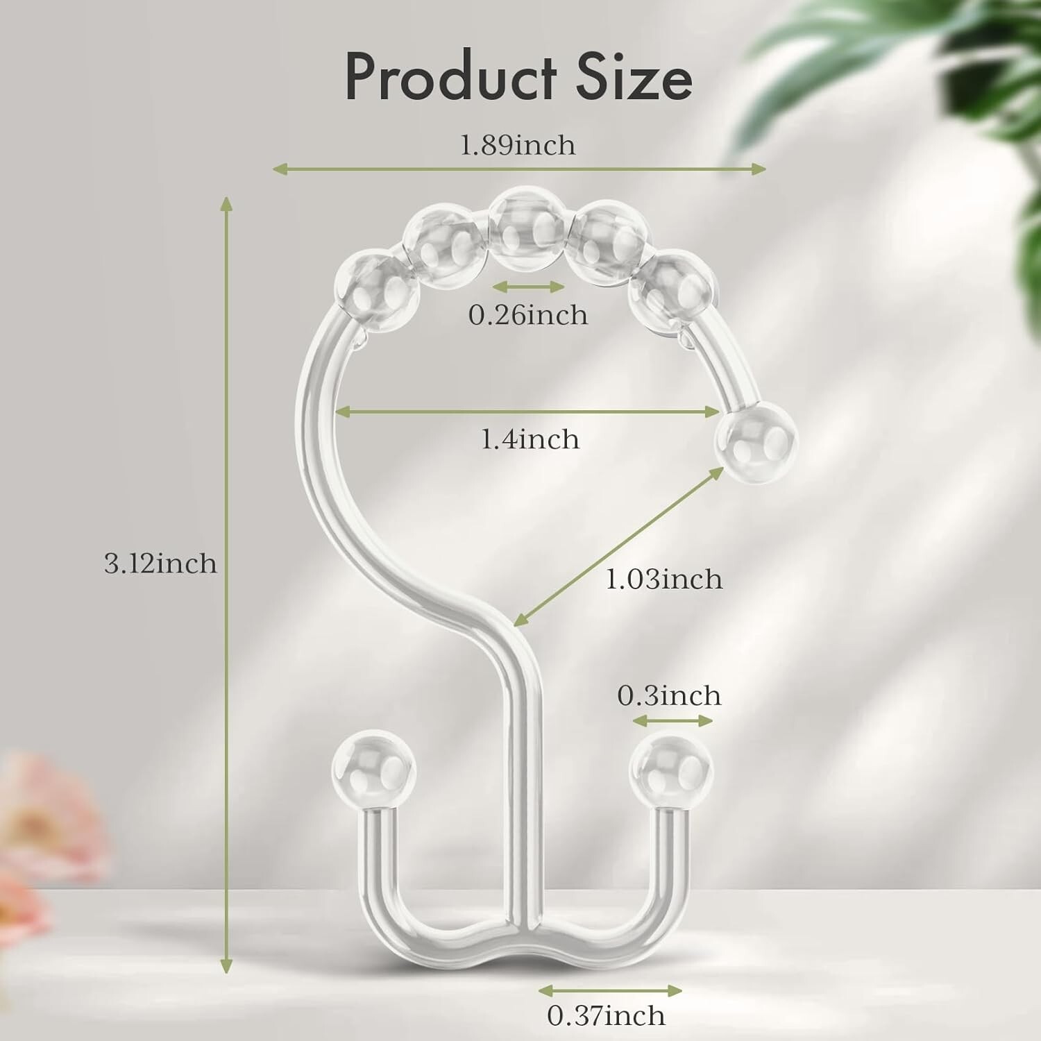 Amazer Plastic Shower Curtain Hooks Double Clear Bathroom Set of 12