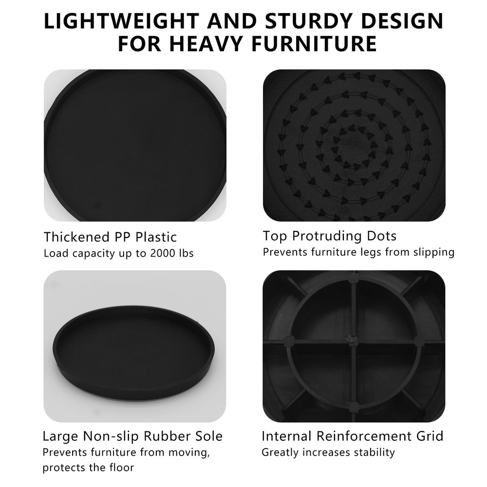 4 Sets Furniture Risers 2 inch Black Bed Risers, Heavy Duty Round Stackable B...