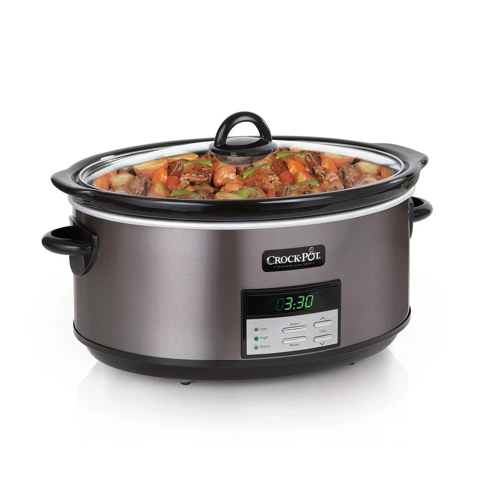 Crock-Pot Large 8-Quart Programmable Slow Cooker with Auto Warm Setting Black...