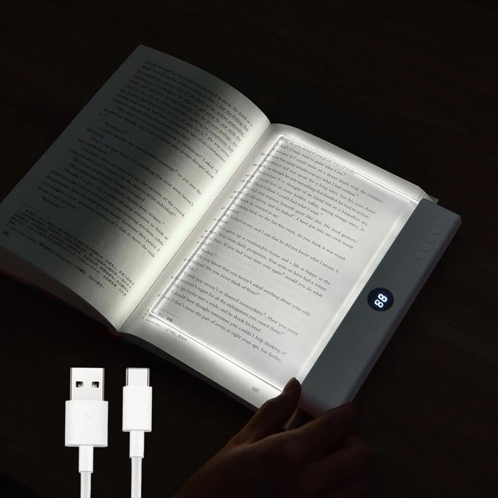 Book Light, Rechargeable Clear LED Flat Reading Light with 2 Colors  Timer, D...