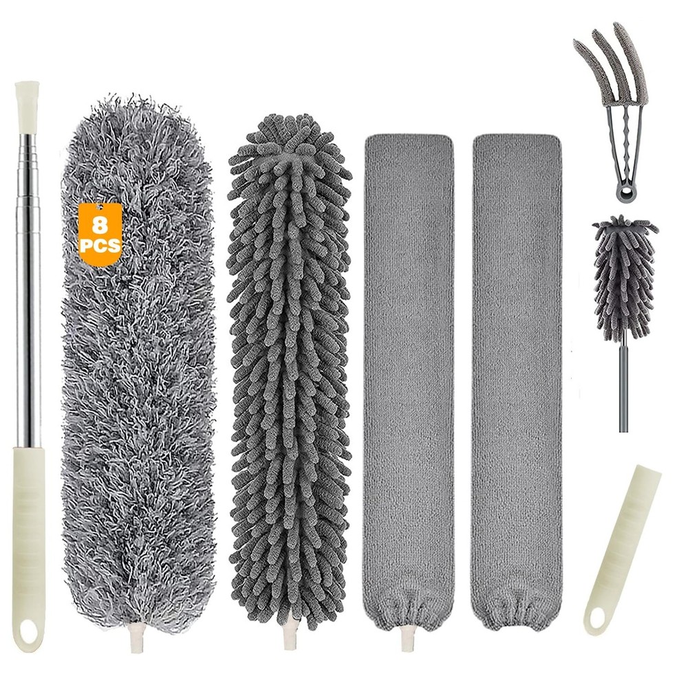 Microfiber Duster Cleaning Kit with 100 Inch Telescoping Extension Pole, Reus...