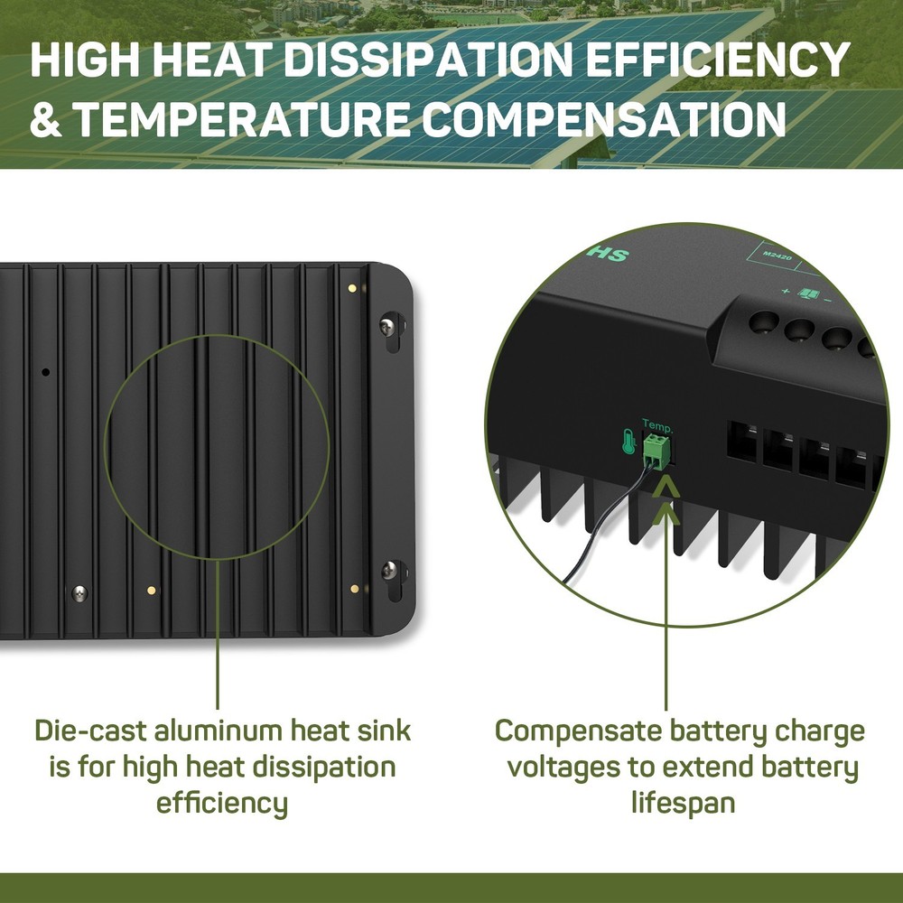 HQST 20A MPPT 12V/24V Solar Charge Controller with Parallel Charging & Bluetooth
