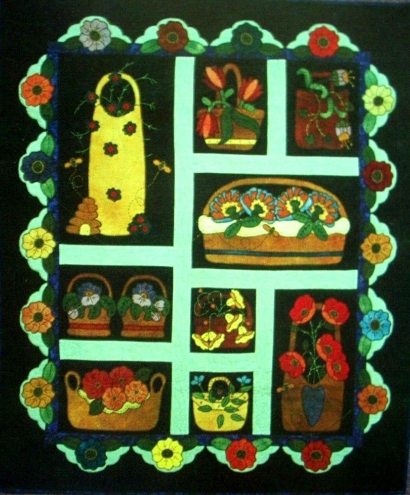Wooly Whimsey applique quilt pattern flower baskets