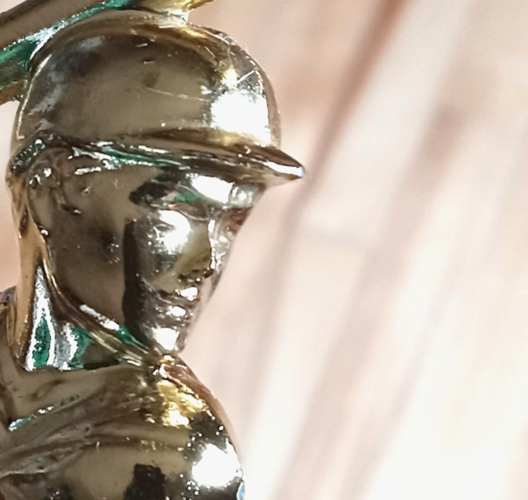 Vtg MCM Deco Italian Marble Baseball Softball Trophy Gold Metal Mid Century EUC