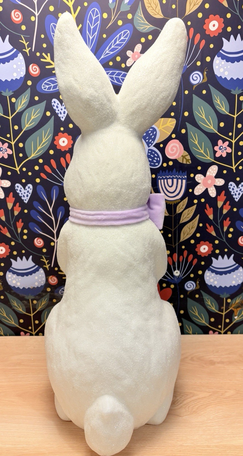Large 25” Blow Mold Bunny Rabbit W/ Velvet Lavender Ribbon And Glitter Coating
