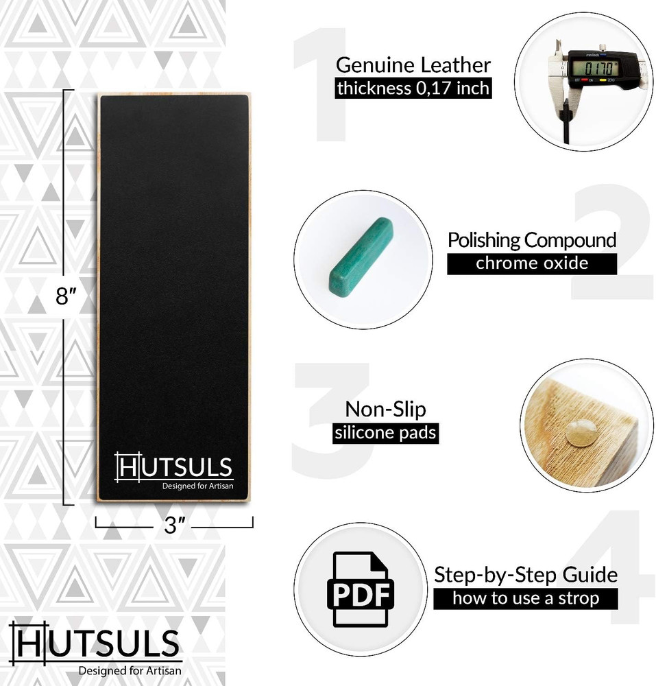 Leather Strop Block with Compound - Get Razor-Sharp Edges with Non-Slip Leather