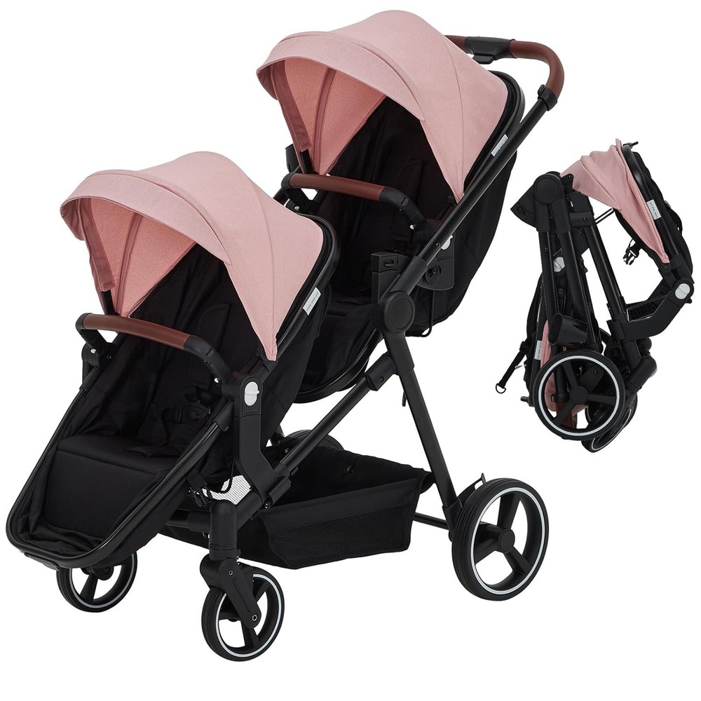 Double Stroller for Infant & Toddler, Reversible Tandem Stroller, One-Hand Fold
