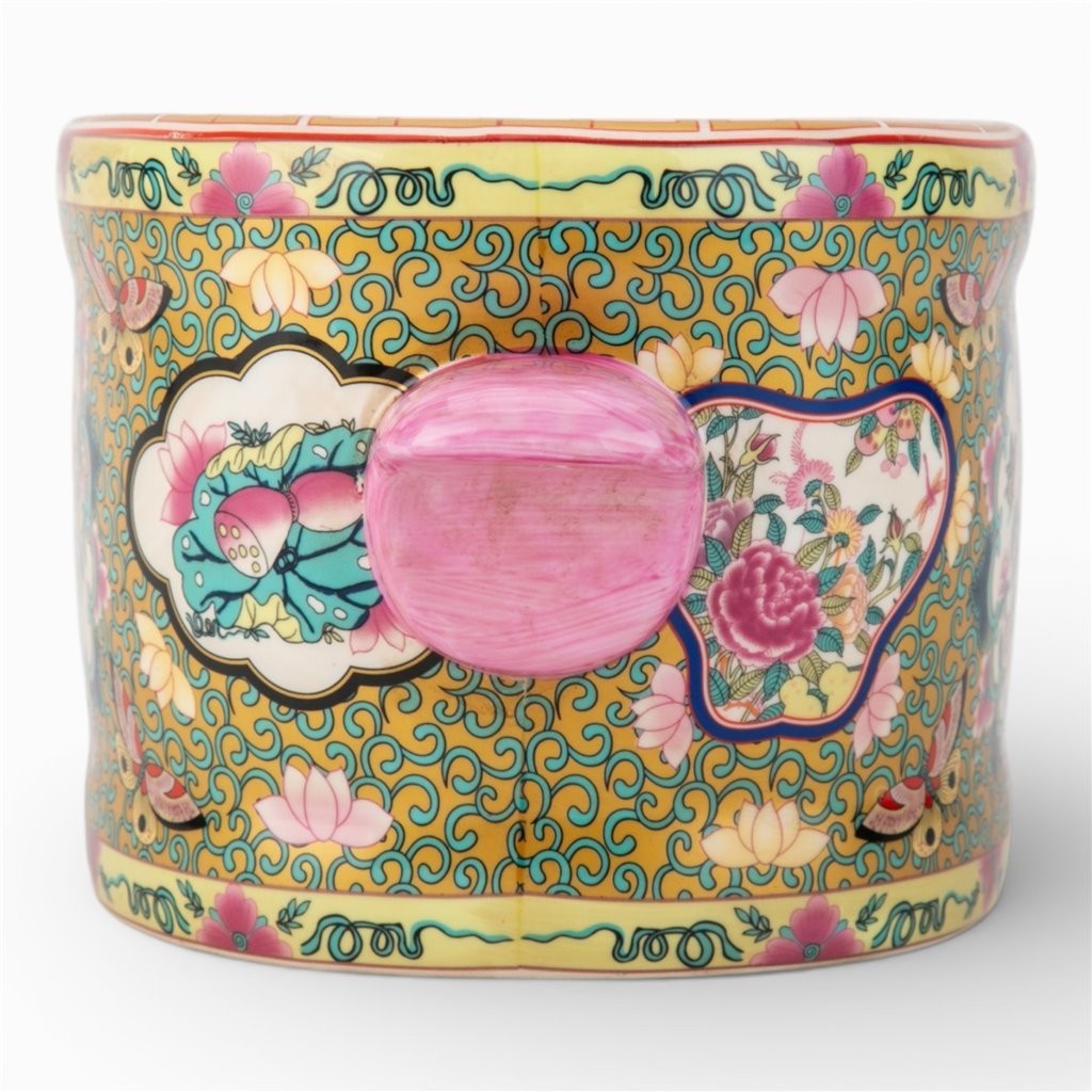 Vintage Style Chinese Rose Medallion Footbath Planter-14.5'' x 6.5''H