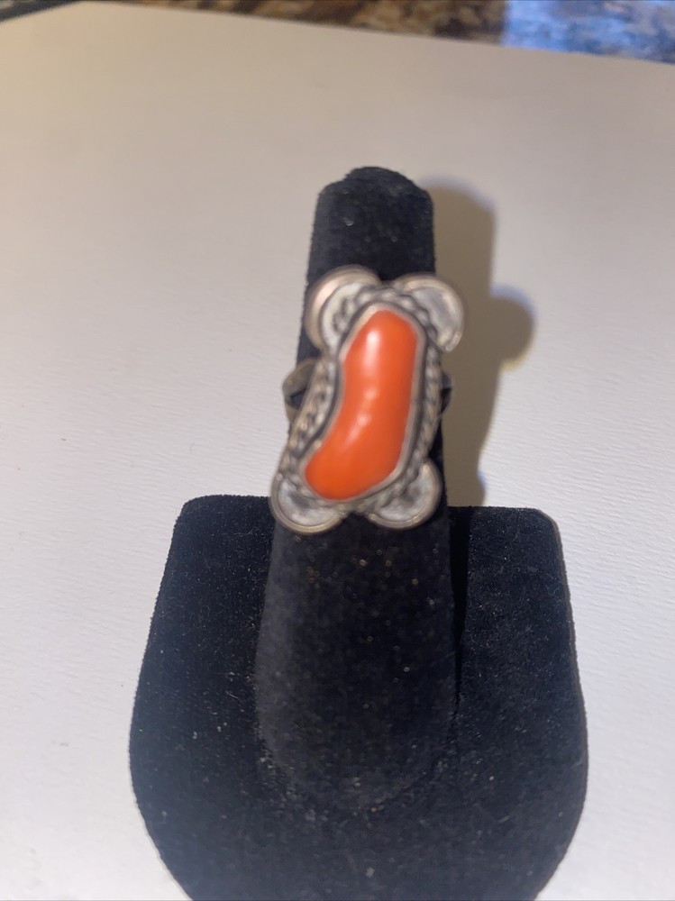 Vintage Silver Ring Size 5.25 Orange Stone