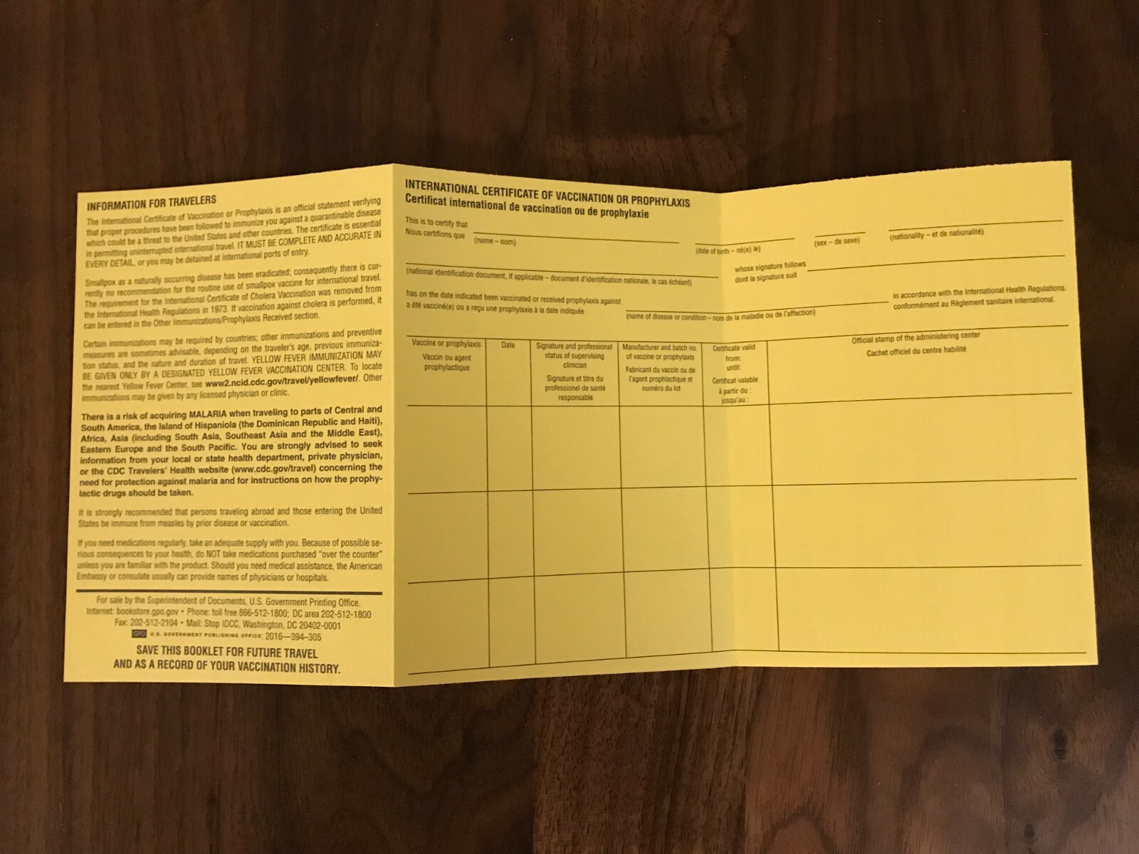 International Certificate of Vaccination - Yellow Card - Carte Jaune