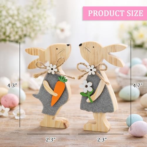 Set 2, Easter Rabbit Decor, Easter Decorations for the Home, Wood, White, Grey