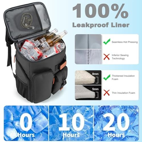 Insulated Cooler Backpack,33/45 Cans Multifunctional Double Deck 33Can Black