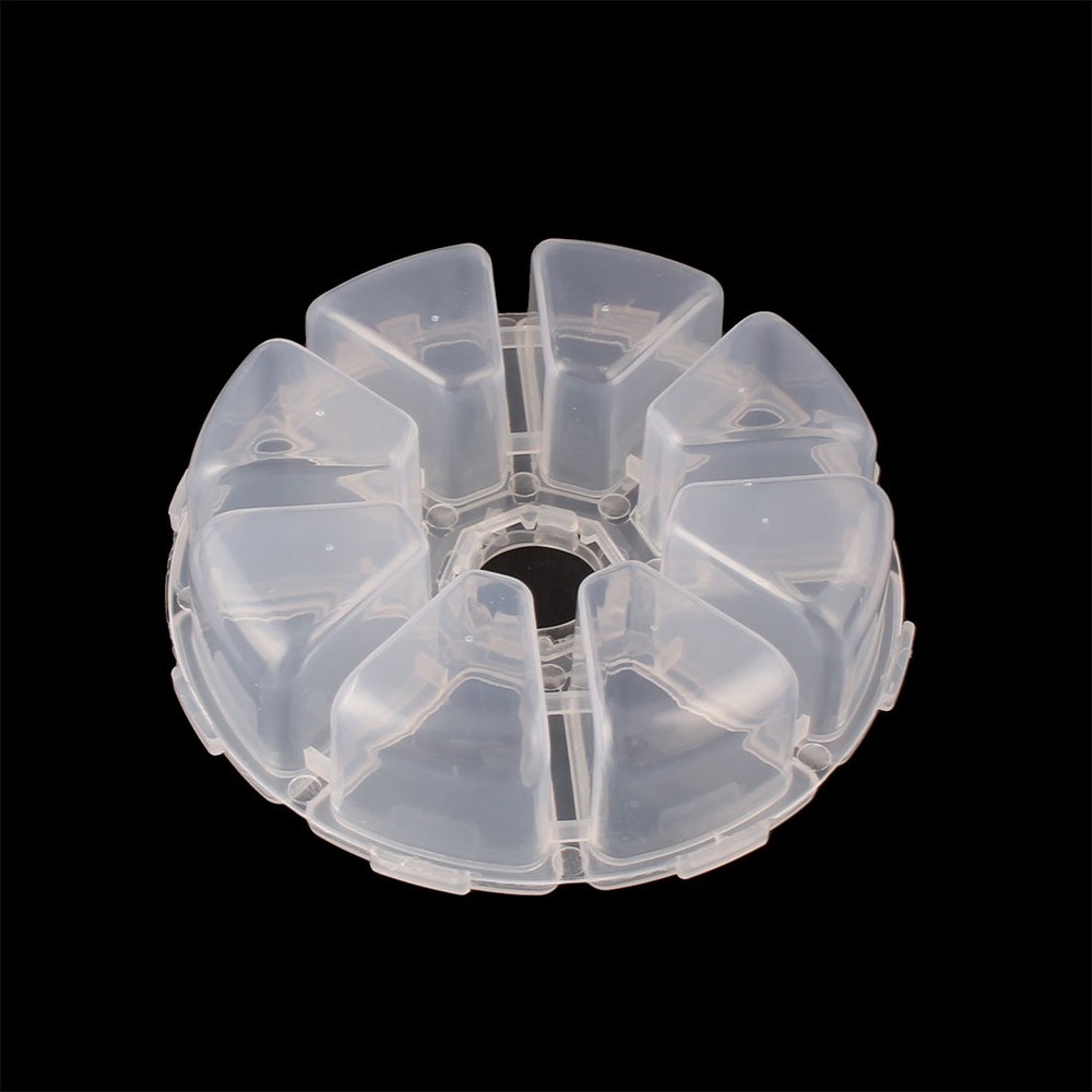 Household Plastic Round Shape 8 Compartments Bead Container Storage Case Clear