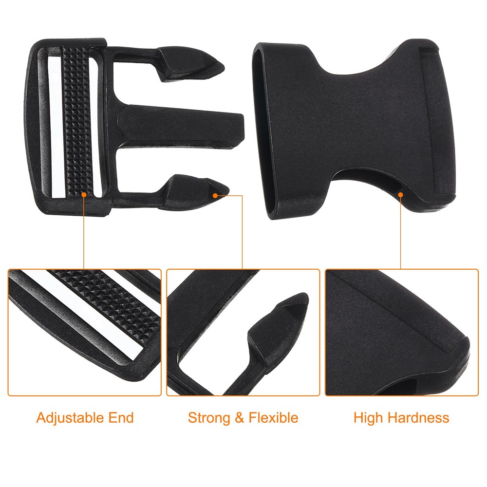 2Pcs 1-1/4" Plastic Dual Adjustable Side Release Buckle for Backpack Strap Black