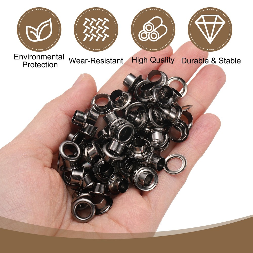 100Set Grommets Eyelets Kit 6mm Brass Eyelets with Washers, Black