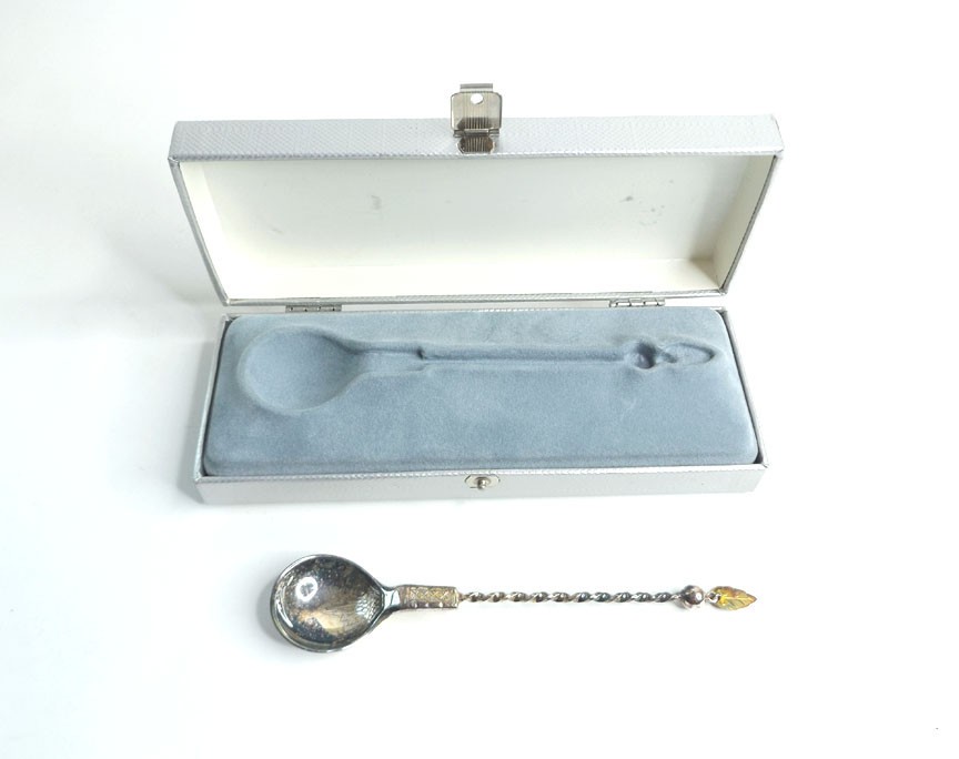 Norway 830S Silver Twist Handled Deep Bowl Spoon Original Case