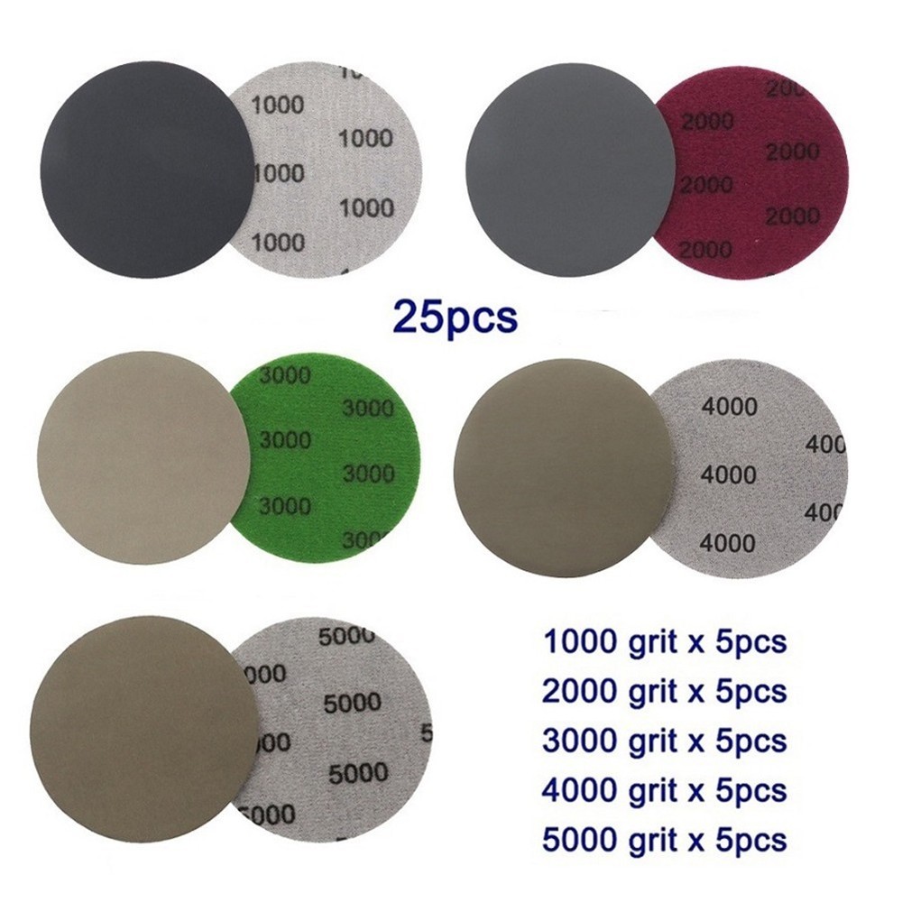 25pc 3 Hook&Loop Sandpaper 1000 - 5000 Grit Sanding Disc Pad Silicon Carbide