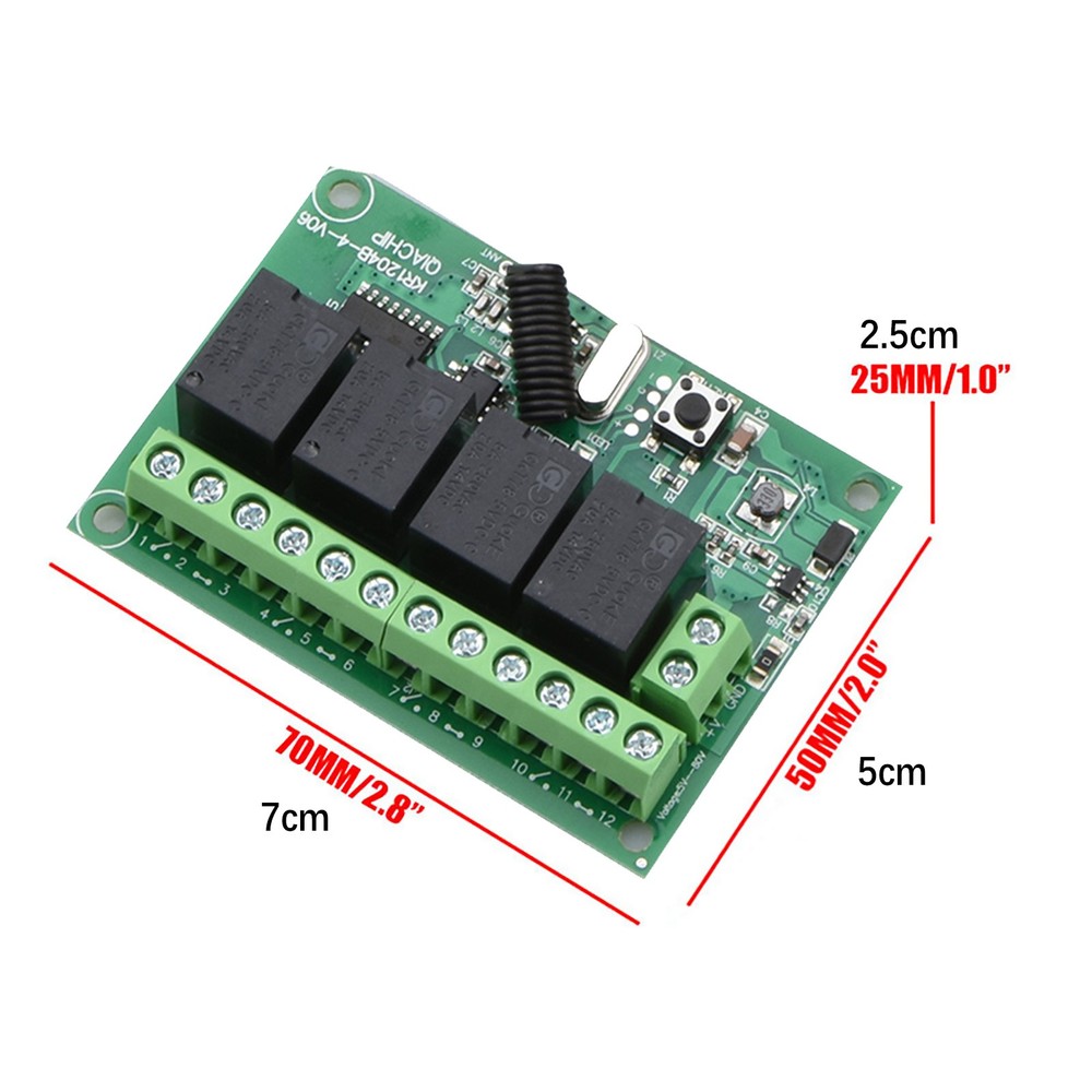 Wide Application DC 4-Channel 443MHz Wireless RF Remote Control Relay Switch