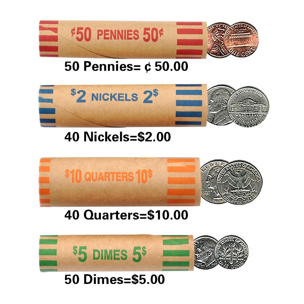 100pcs Assorted Heavy Duty Preformed Coin Wrappers Rolls - 100-Assorted