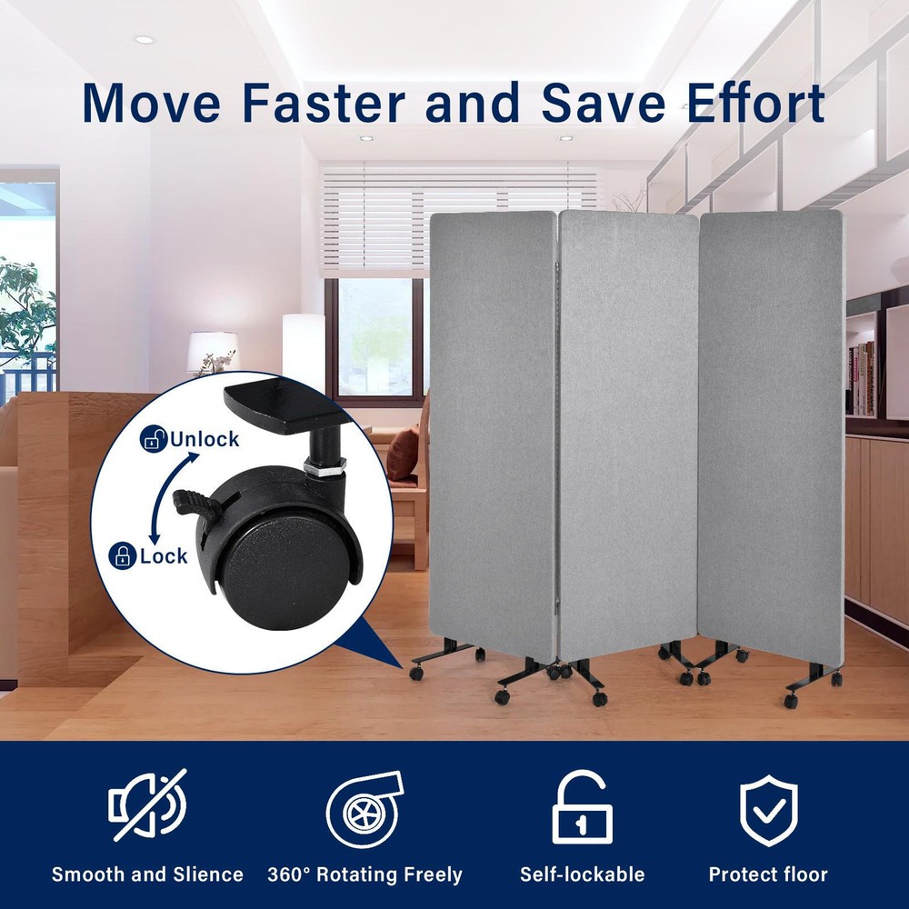 New Acoustic Room Divider Partition Panel Privacy Screen 3 Pack Medium Gray