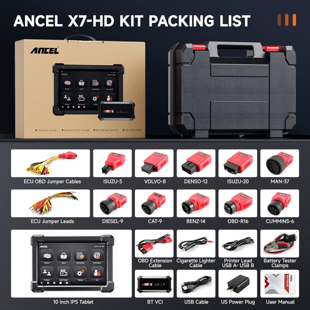 ANCEL X7HD Heavy Duty Truck Diagnostic Scanner DPF Regen Tool OBD2 Code Reader
