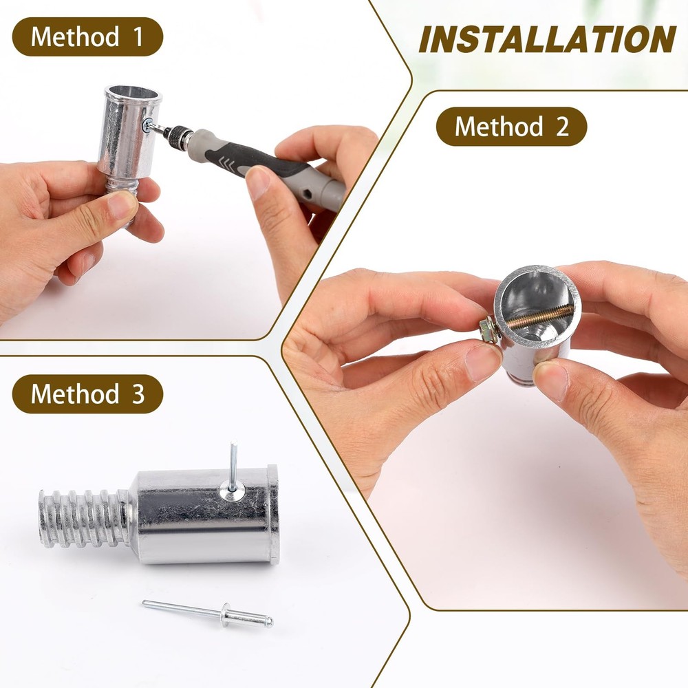 Broom Handle Threaded End, 2 Set Replacement Kit Metal Tips for 1" Silver