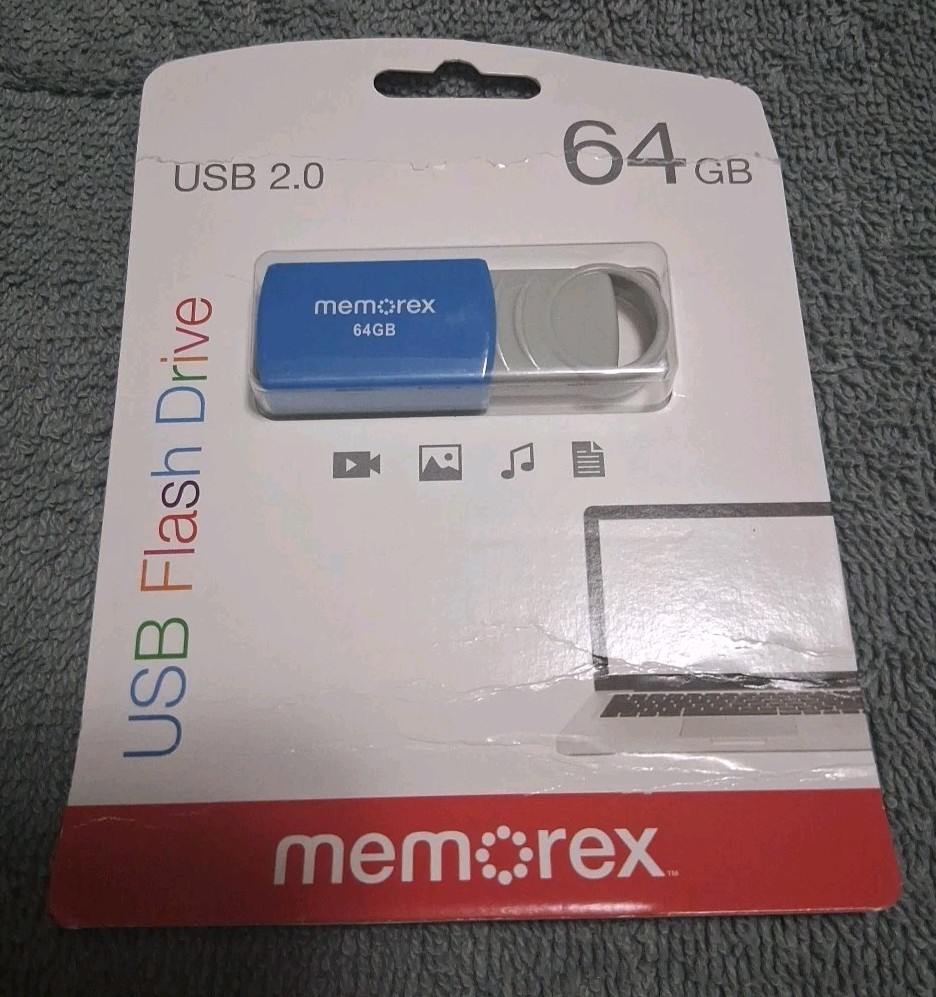 Memorex 64GB USB 2.0 Flash Drive Blue BoxDamaged