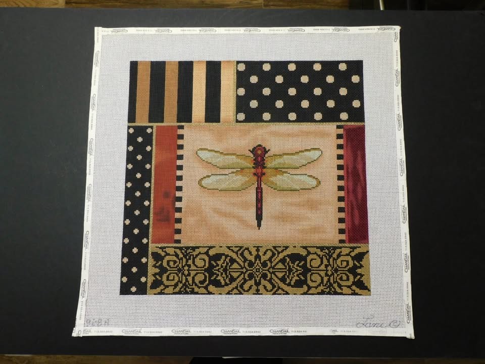 Dragonfly Collage by Lani (LS34) Stitch Painted Needlepoint