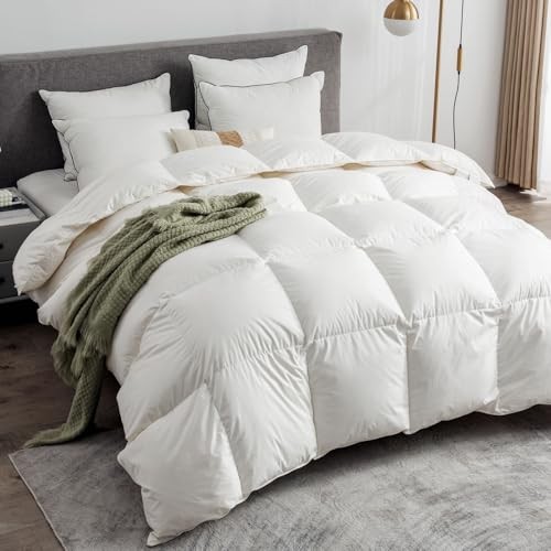 Feathers & Down Comforter, Organic Duvet Insert, 100% King White Medium-weight