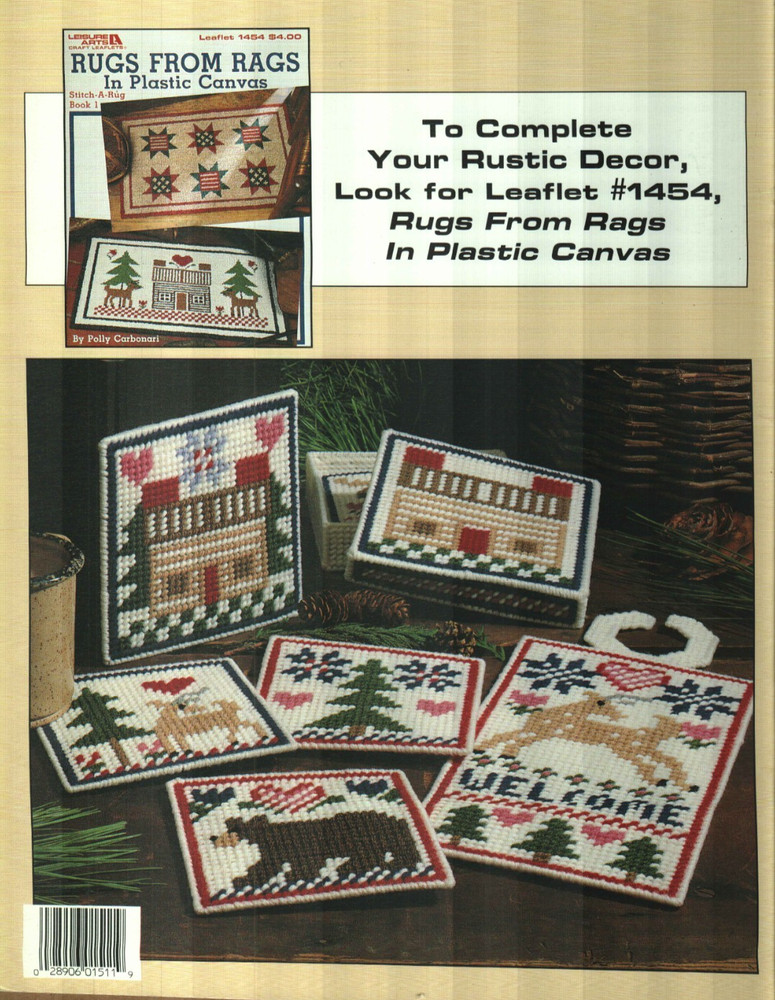 RUSTIC DECOR BEAR & DEER COASTERS TISSUE BOX COVER PLASTIC CANVAS PATTERN BOOK