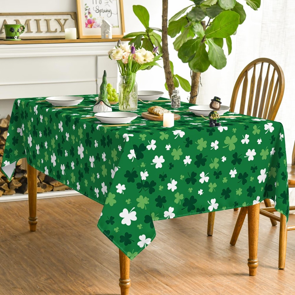 St. Patrick's Day Tablecloth 52×70 Inch Rectangular, Spring Shamrock Green Le...