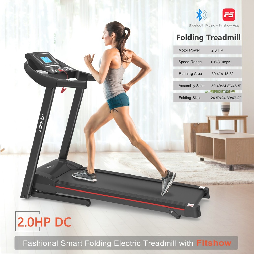 Folding Treadmill Electric Running Jogging Machine 5''LCD Display w/ Bluetooth
