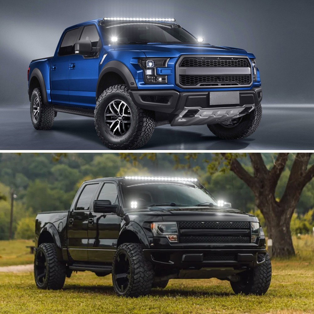 For Ford F150 Raptor 52" Curved LED Light Bar Roof Brackets + 4" Pods Wire Kit