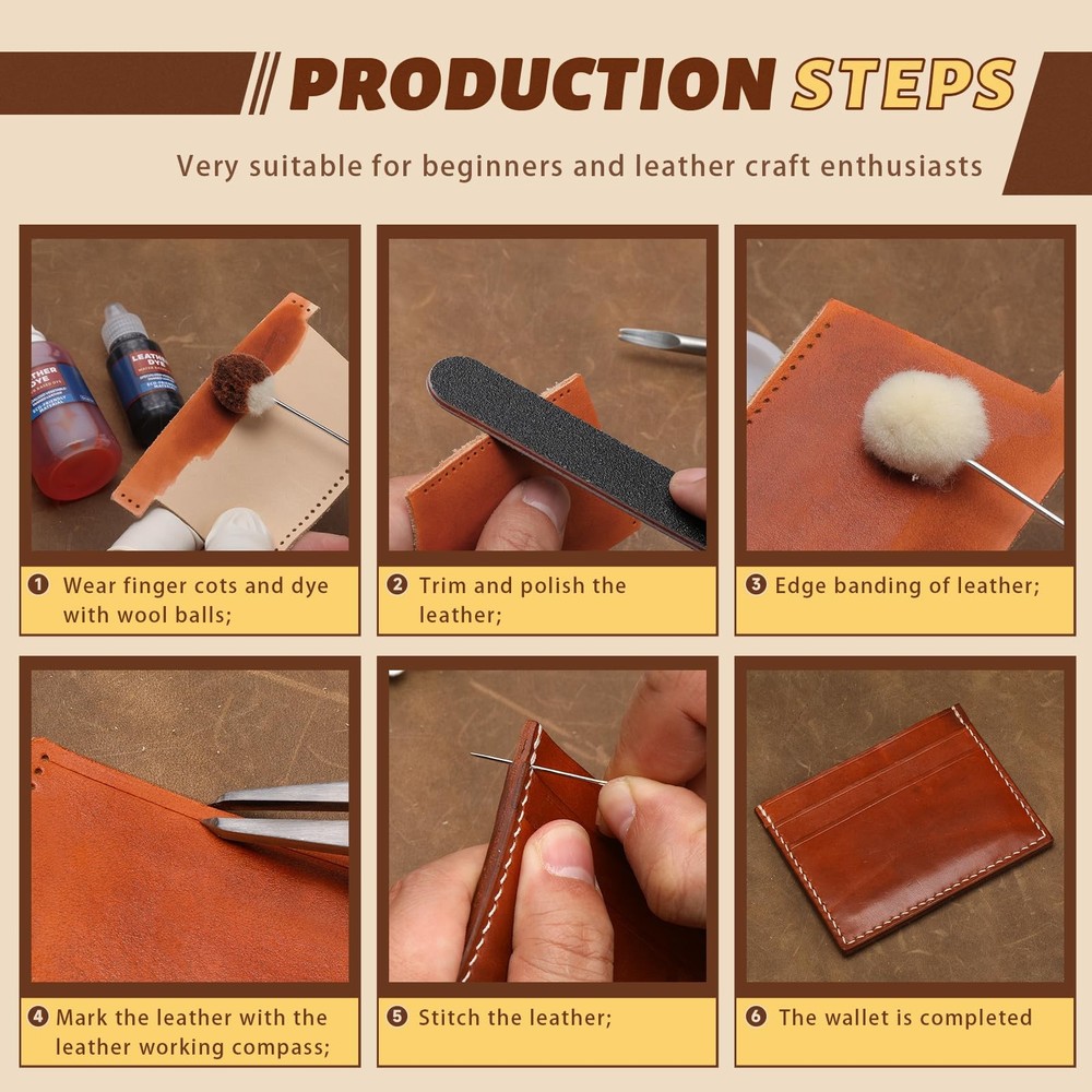 51-Piece Leather Working Kit: Craft Tools Set with Edge Beveler Vegetable Tan...