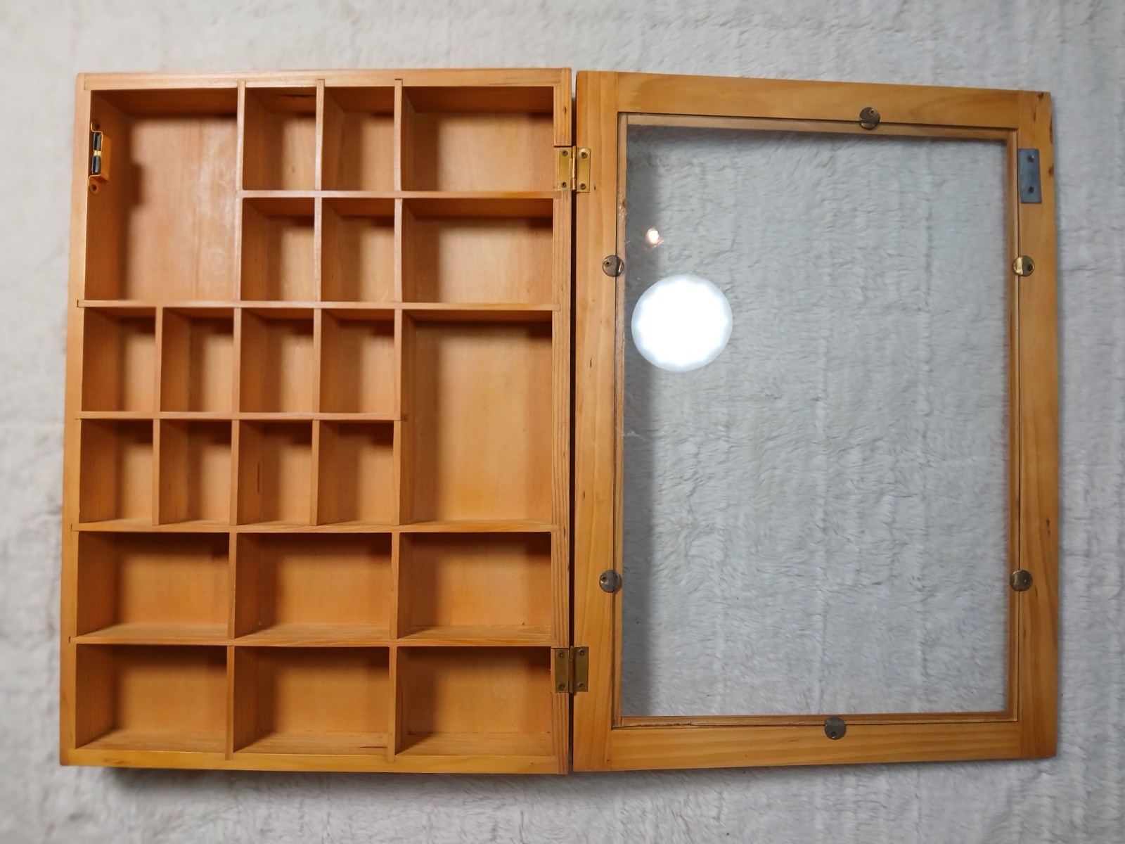 Vintage wood shadow box wall cabinet 22 Compartments Light Wood 16×11