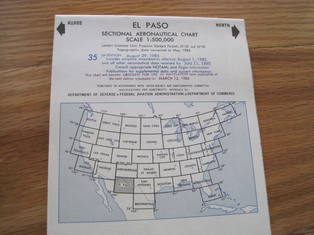 Aeronautical Chart El Paso 1985 Vintage